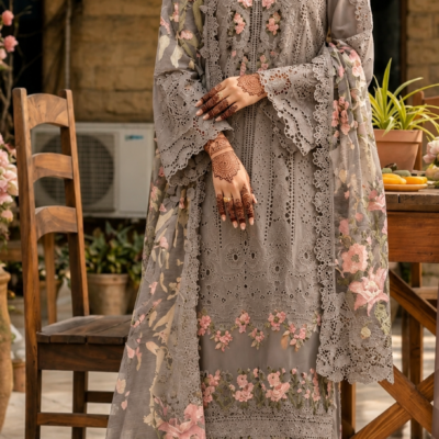 Premium Grey Floral Embroidered Kurta Set with Designer Dupatta
