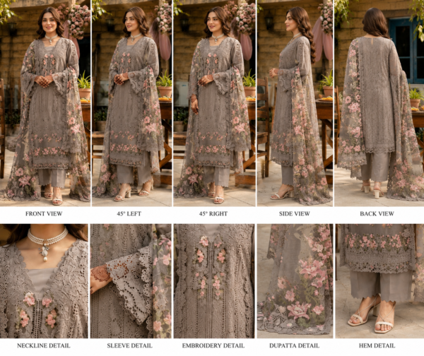 Premium Grey Floral Embroidered Kurta Set with Designer Dupatta