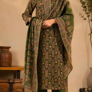 Premium Olive Green Printed Kurta Set with Designer Dupatta