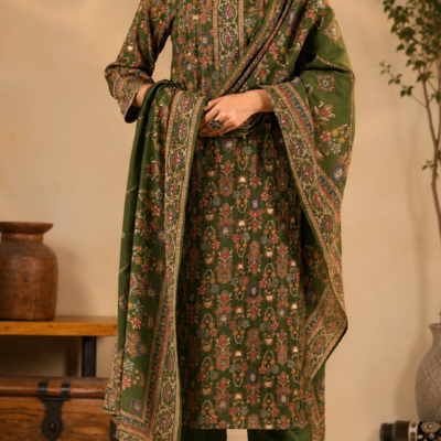 Premium Olive Green Printed Kurta Set with Designer Dupatta