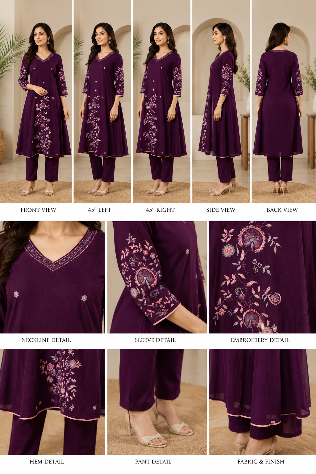 Premium Wine Purple Floral Embroidered Anarkali Kurta Set - Image 2