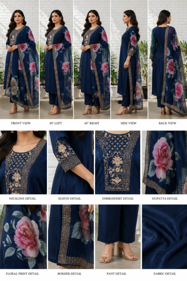 ChatGPT Image Jul 29, 2026, 10_25_29 AM Premium Navy Blue Embroidered Kurta Set with Floral Organza Dupatta