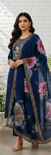 ChatGPT Image Jul 29, 2026, 10_25_29 AM Premium Navy Blue Embroidered Kurta Set with Floral Organza Dupatta