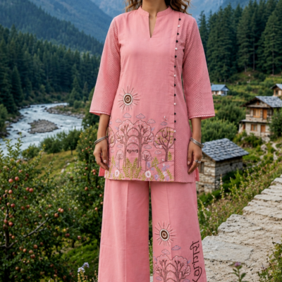 Premium Soft Pink Printed Kurta Palazzo Set for Women