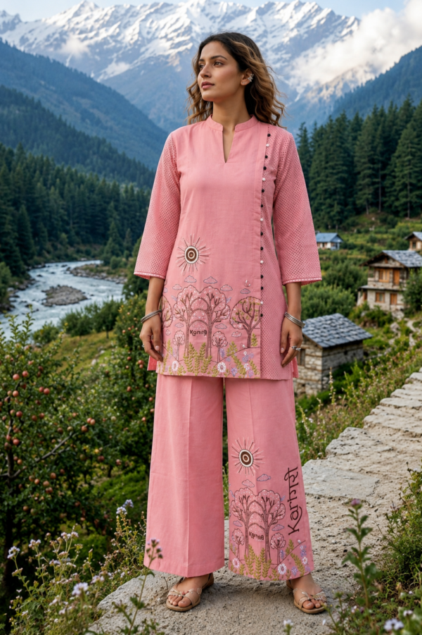 Premium Soft Pink Printed Kurta Palazzo Set for Women