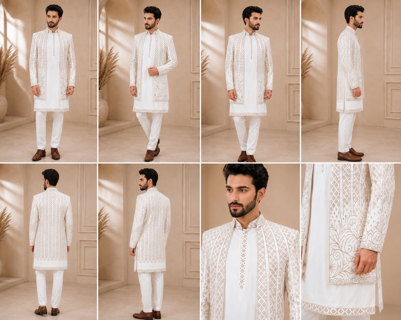 Premium Ivory Embroidered Sherwani Set for Men – Wedding & Reception Ethnic Wear - Image 2