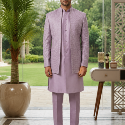 Premium Lavender Indo-Western Sherwani Set for Men – Wedding & Reception Wear