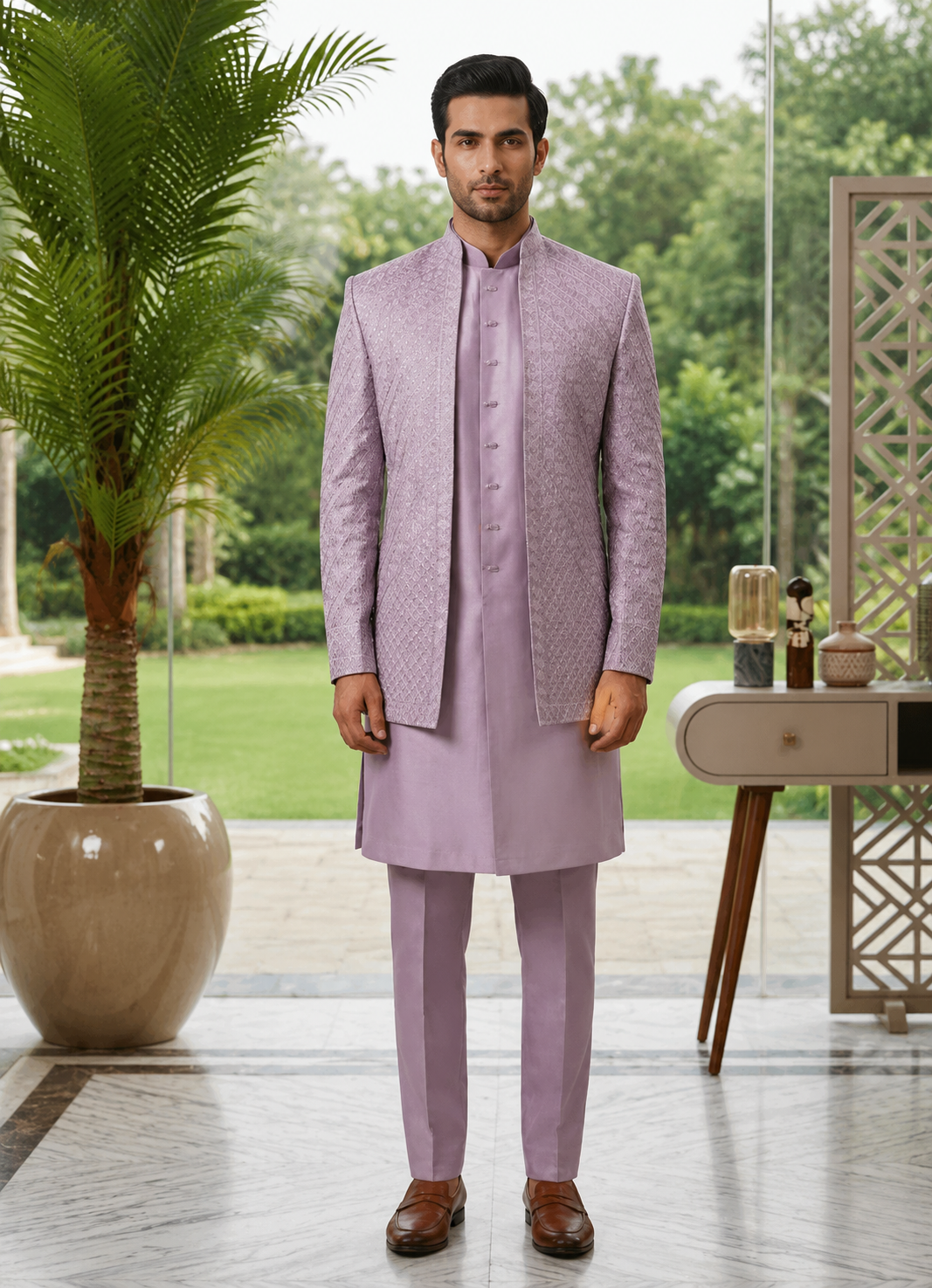 Lavender Indo-Western Sherwani Set