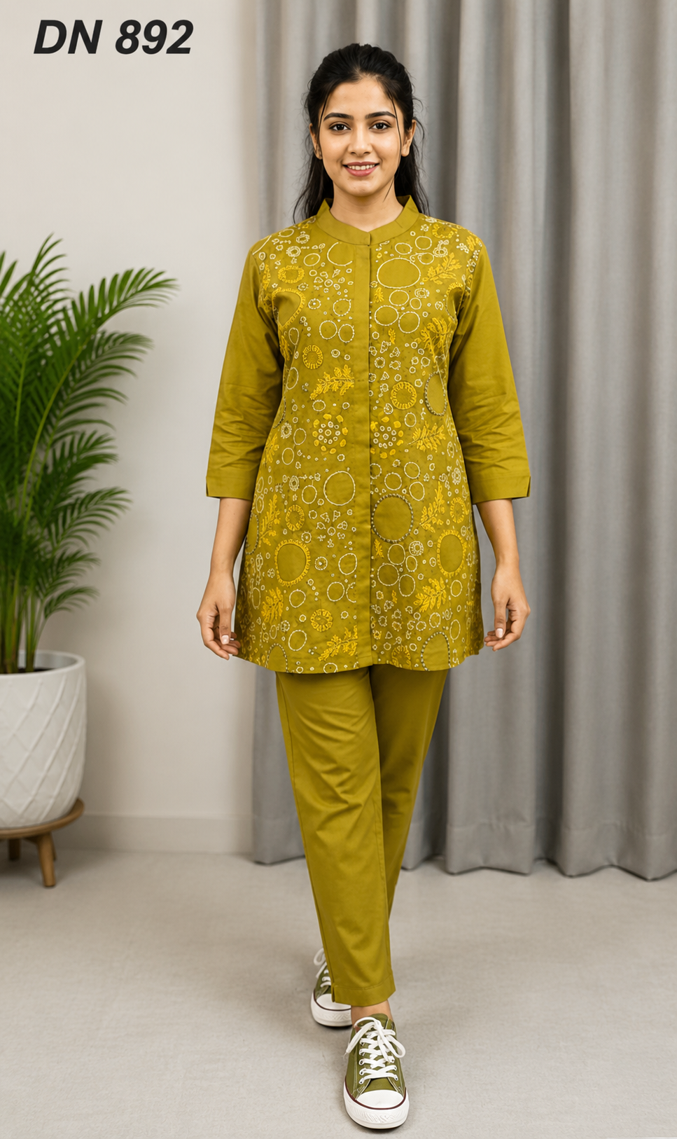 Premium Olive Mustard Printed Co-Ord Kurta Pant Set for Women, Olive Mustard Printed Co-Ord Set