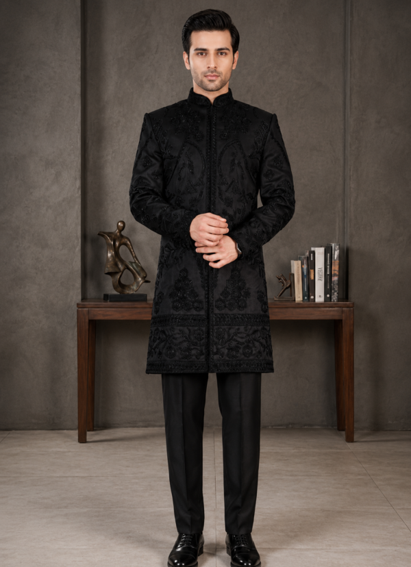 ChatGPT Image Jul 30, 2026, 09_00_29 PM Ajmera Men's Black Embroidered Indo-Western Sherwani Set