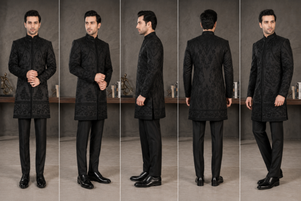 ChatGPT Image Jul 30, 2026, 09_04_37 PM Ajmera Men's Black Embroidered Indo-Western Sherwani Set