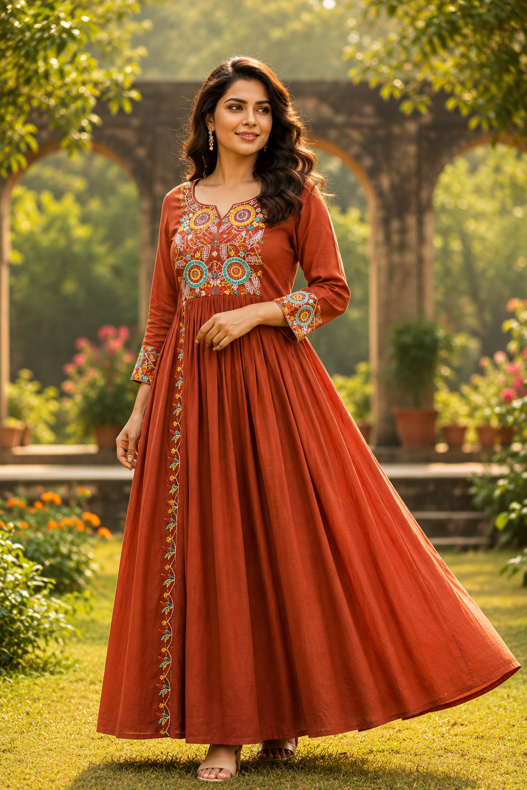 ChatGPT Image Jul 30, 2026, 09_09_33 AM Premium Rust Orange Embroidered Anarkali Gown for Women