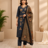 ChatGPT Image Jul 30, 2026, 09_40_05 AM Premium Navy Blue Ethnic Printed Kurta Pant Set with Designer Dupatta