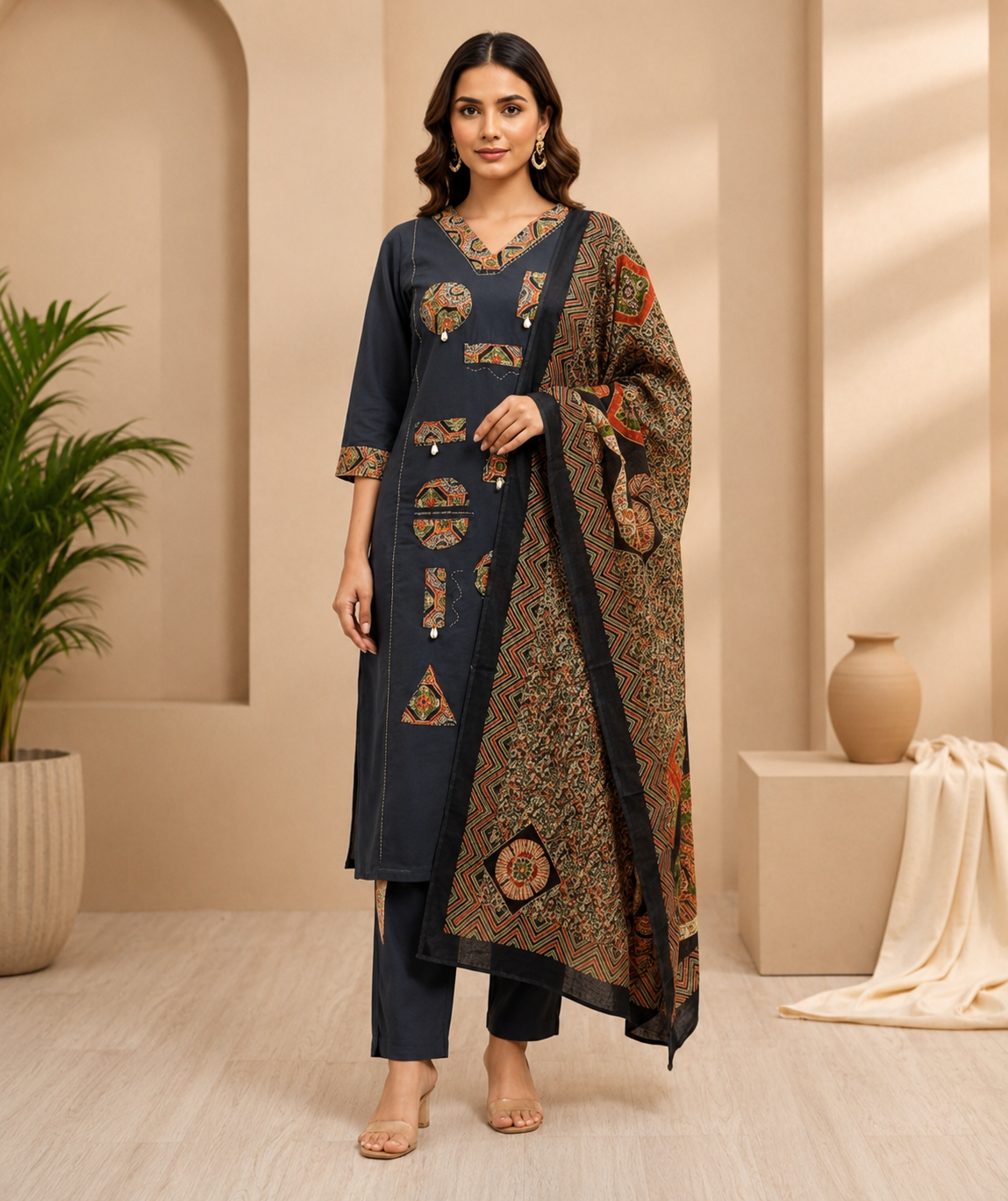 ChatGPT Image Jul 30, 2026, 09_40_05 AM Premium Navy Blue Ethnic Printed Kurta Pant Set with Designer Dupatta
