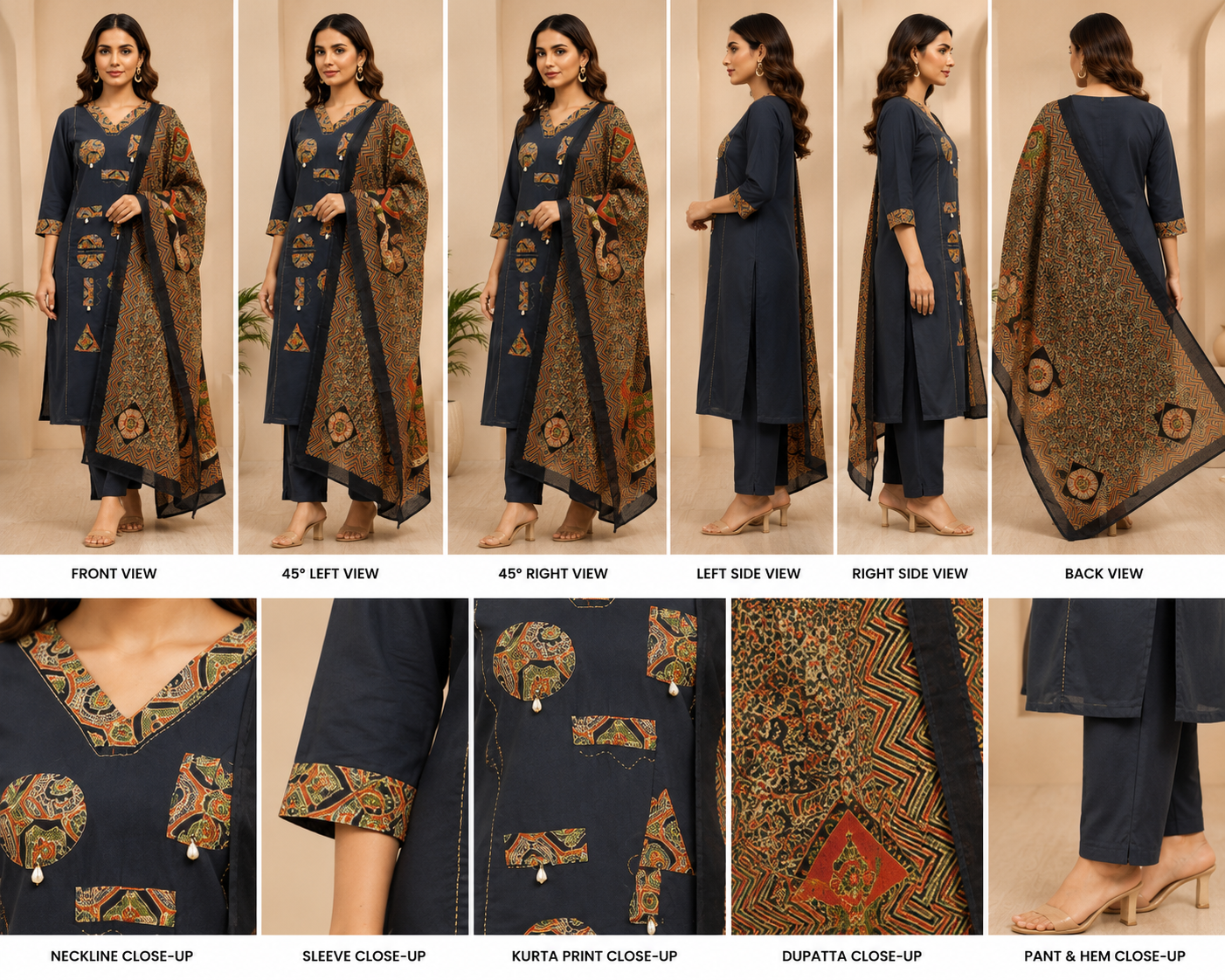 ChatGPT Image Jul 30, 2026, 09_40_10 AM Premium Navy Blue Ethnic Printed Kurta Pant Set with Designer Dupatta - Image 2