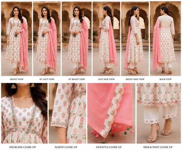 ChatGPT Image Jul 30, 2026, 09_48_45 AM Premium Cream Floral Printed Anarkali Kurta Pant Set with Pink Dupatta