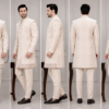 Ajmera Men's Hand Embroidered Cream Jodhpuri Suit Set