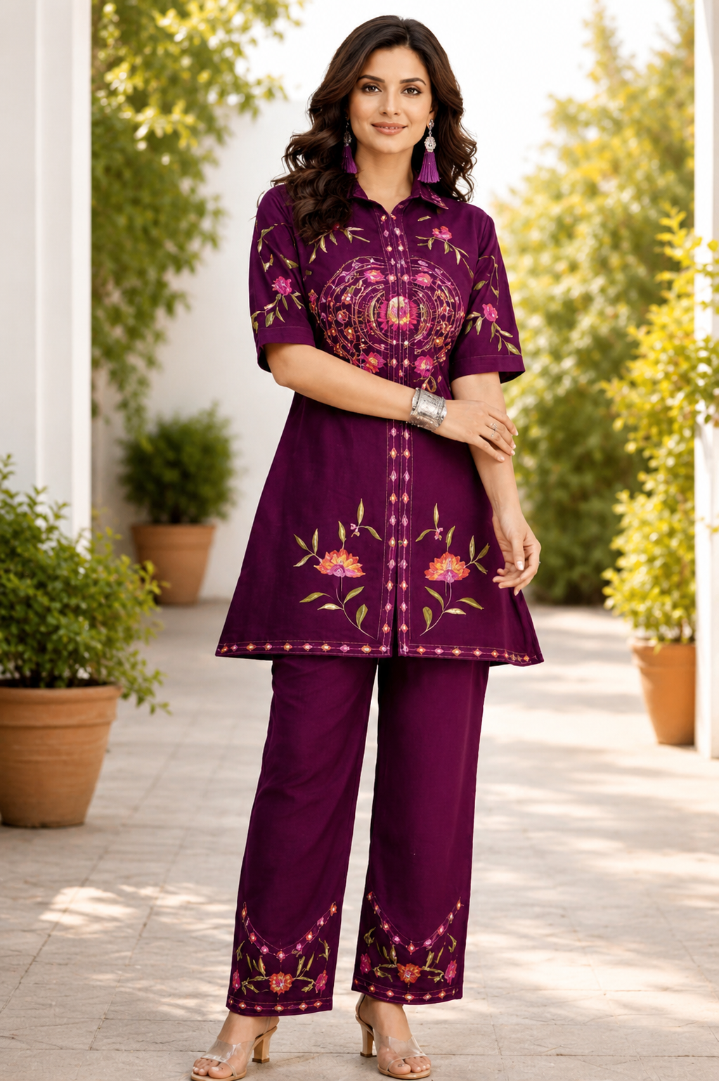 Plum Embroidered Co-Ord Set