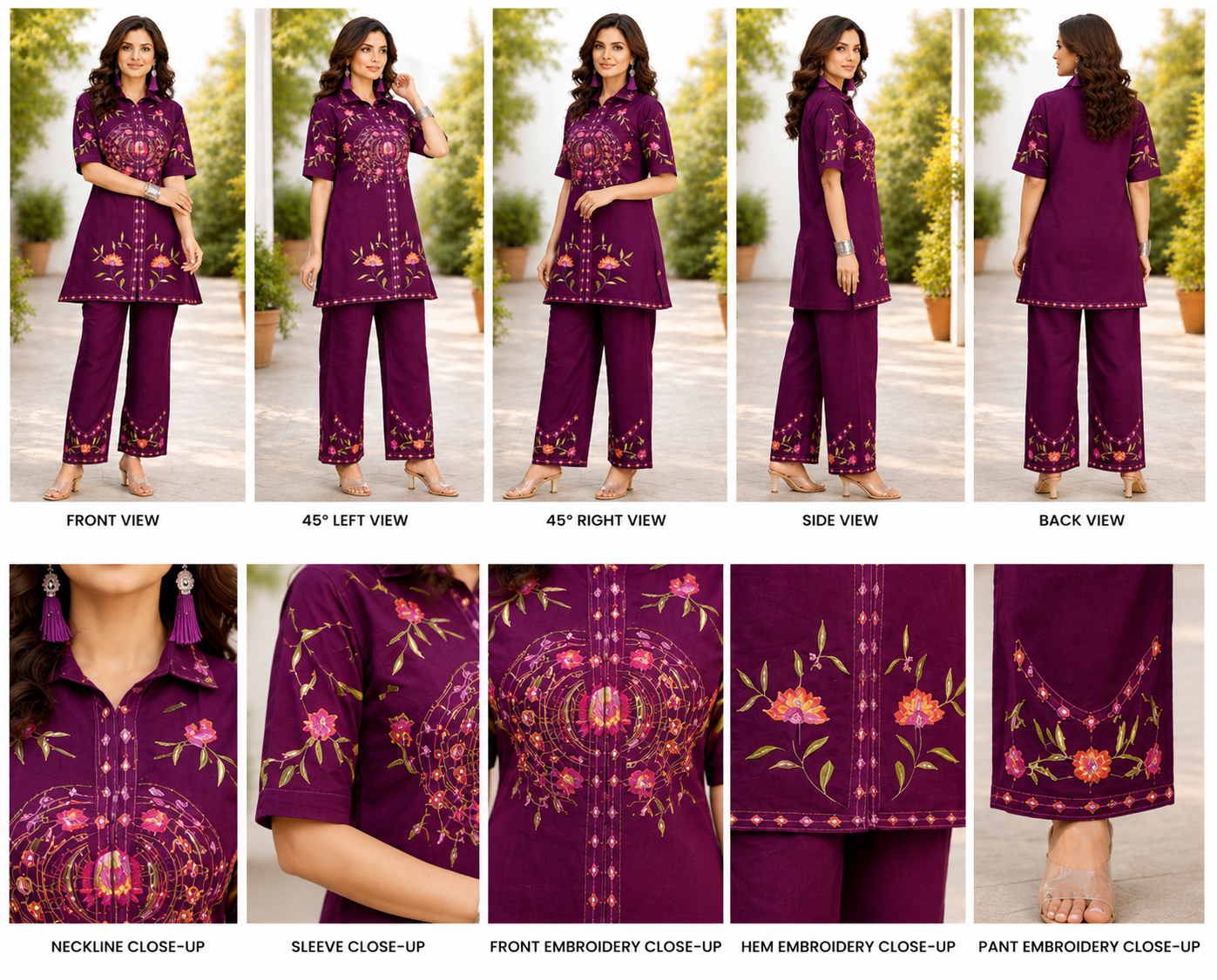 Premium Plum Embroidered Co-Ord Set for Women - Image 2