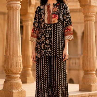 Women's Black Printed Kurta Palazzo Set