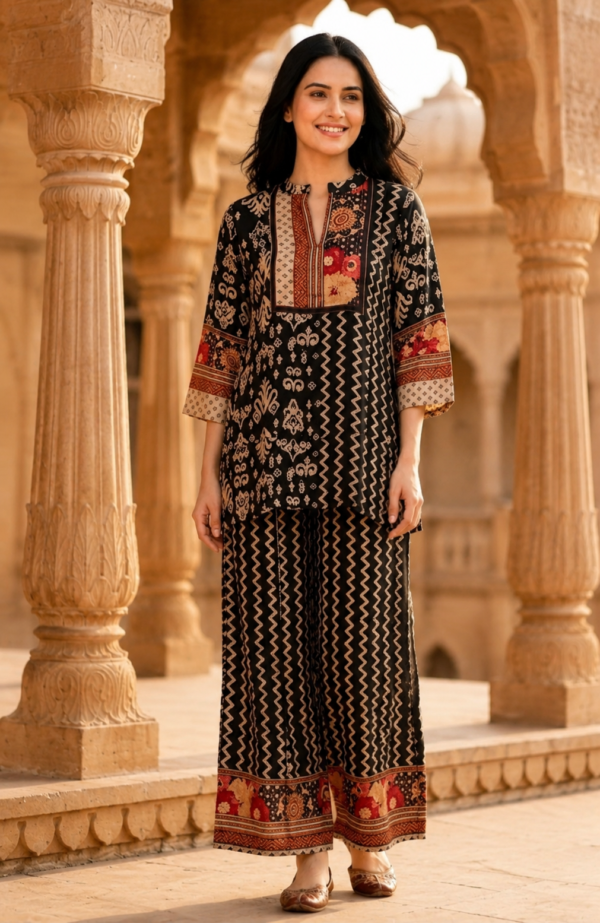 Women's Black Printed Kurta Palazzo Set