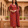 Ajmera Women's Maroon Printed Kurta Pant Set with Dupatta