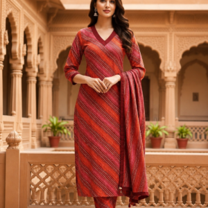 Ajmera Women's Maroon Printed Kurta Pant Set with Dupatta