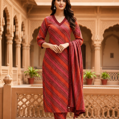 Ajmera Women's Maroon Printed Kurta Pant Set with Dupatta