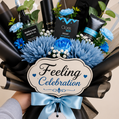 Feeling Celebration Premium Men's Blue Floral Grooming Bouquet