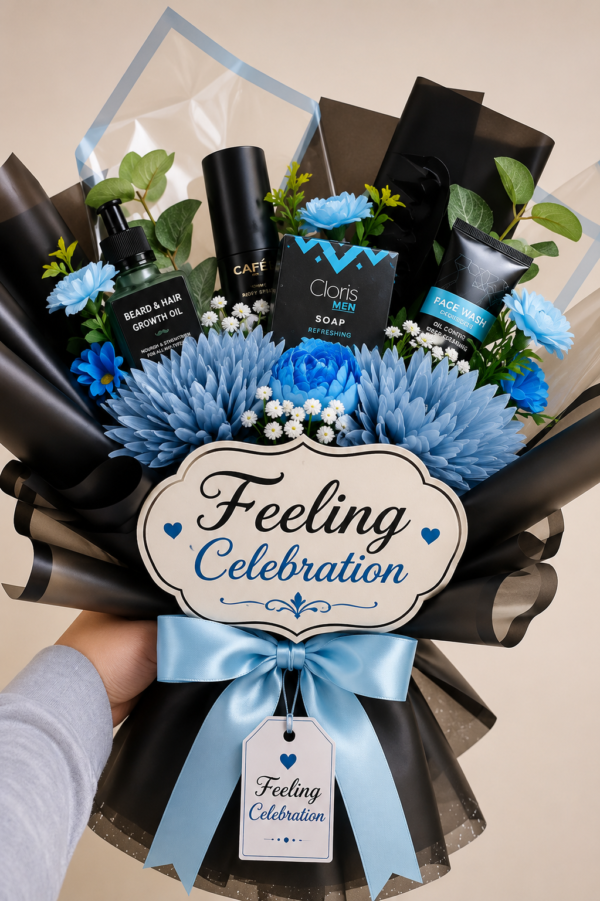 ChatGPT Image Jul 30, 2026, 11_25_45 AM Feeling Celebration Premium Men's Blue Floral Grooming Bouquet
