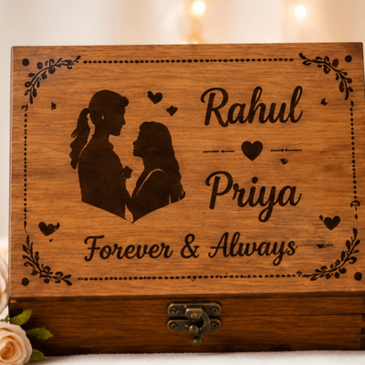 Personalized Wooden Memory Box with Engraved Photo & Name