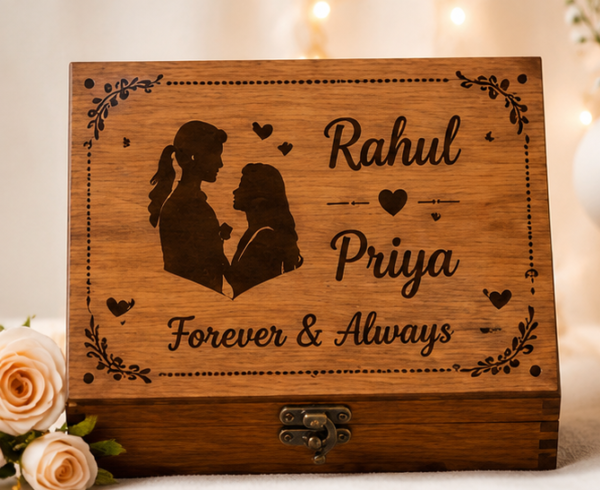 FRONT Personalized Wooden Memory Box with Engraved Photo & Name