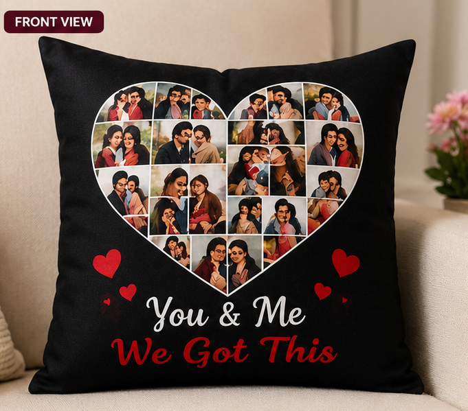 Personalized Heart Collage Photo Cushion
