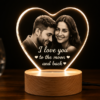 FRONT Personalized Heart LED Acrylic Lamp with Wooden Base