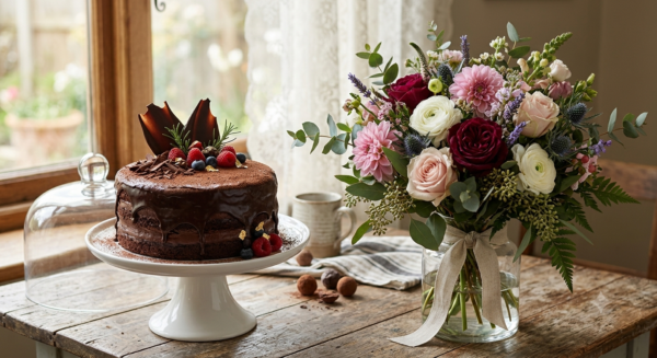 Gemini_Generated_Image_6y3vxo6y3vxo6y3v (1) Chocolate Cake & Flower Bouquet Combo