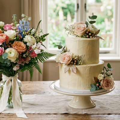 Elegant Floral Celebration Cake & Fresh Flower Bouquet Combo 🏷️ Brand