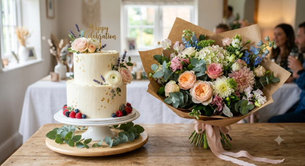 Gemini_Generated_Image_ttxr84ttxr84ttxr Elegant Floral Celebration Cake & Bouquet Combo