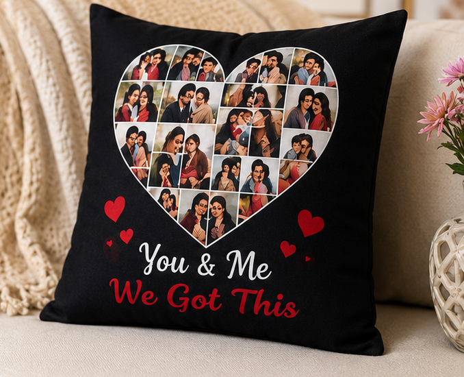 Personalized Heart Collage Photo Cushion - Image 2