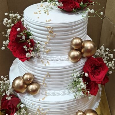 Elegant Three Tier Red Rose Celebration Cake-4 pound