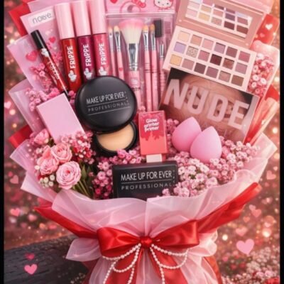 Luxury Pink Makeup Bouquet Gift with Beauty Essentials