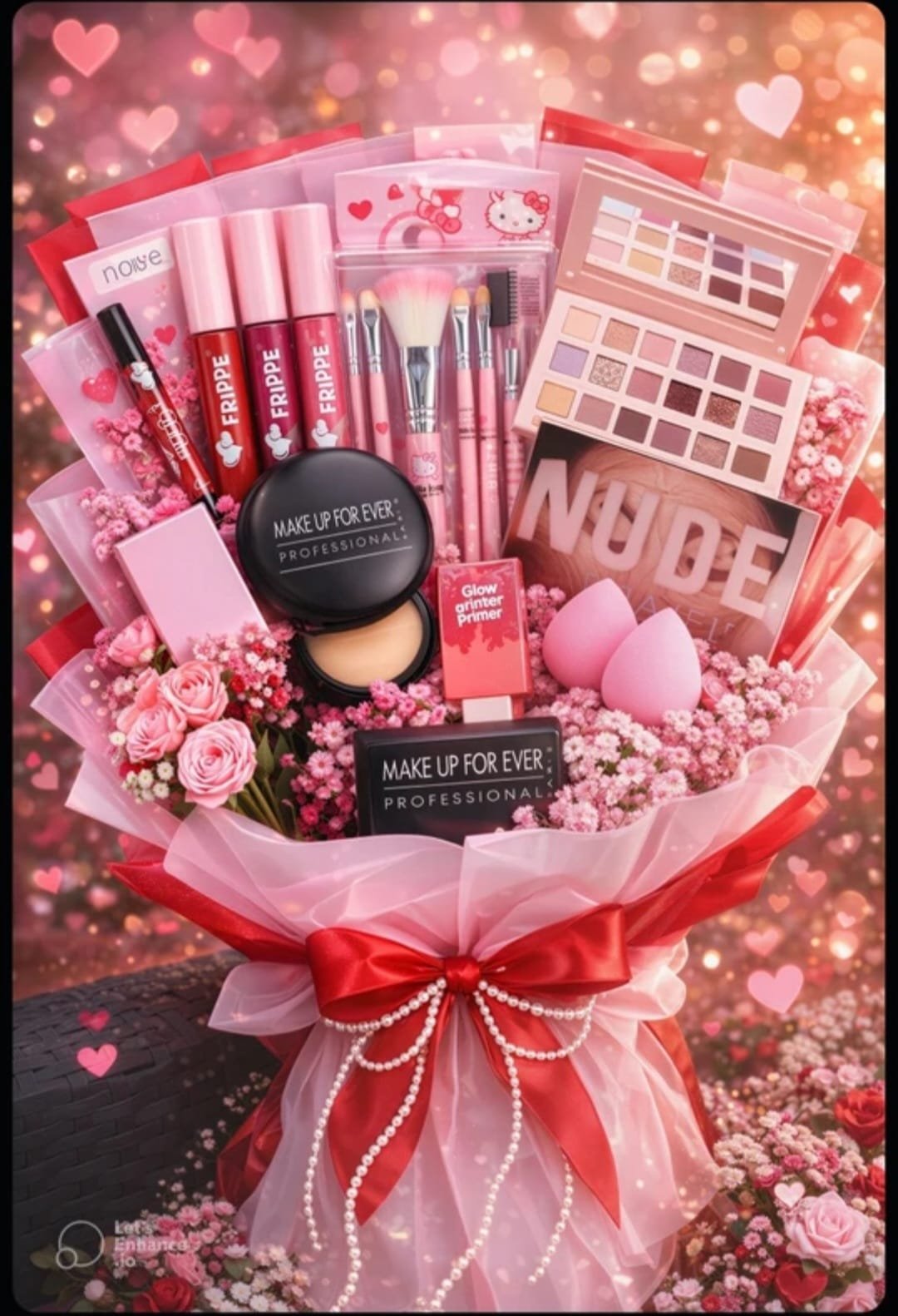Luxury Pink Makeup Bouquet Gift with Beauty Essentials, Luxury Makeup Bouquet