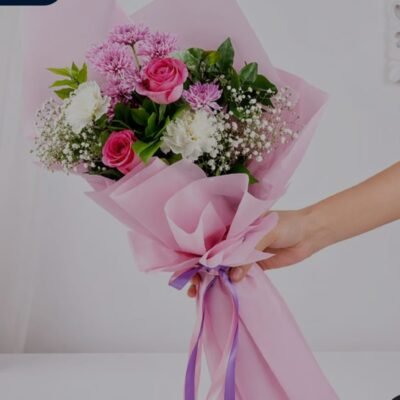 Elegant Pink Rose & Chrysanthemum Fresh Flower Bouquet