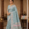 aqua_blue Palmera Premium Peach Soft Silk Saree with Floral Woven Design