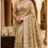 beige Palmera Premium Soft Silk Saree with Floral Woven Design