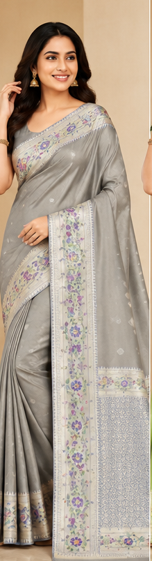 Soft Silk Saree with Floral Woven Border