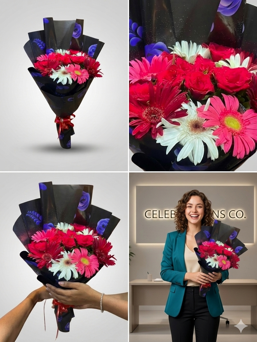 Premium Gerbera & Red Rose Bouquet - Image 2
