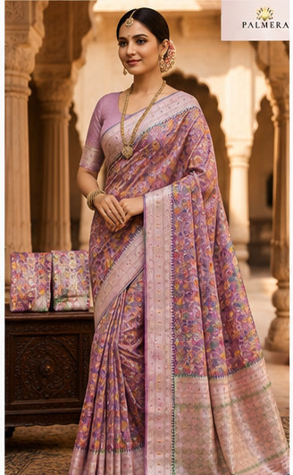 lavender Palmera Premium Soft Silk Saree with Floral Woven Design