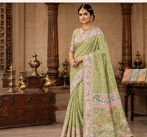 light_green Palmera Premium Peach Soft Silk Saree with Floral Woven Design