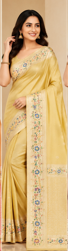 Soft Silk Saree with Floral Woven Border