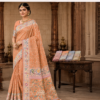 orange Palmera Premium Peach Soft Silk Saree with Floral Woven Design